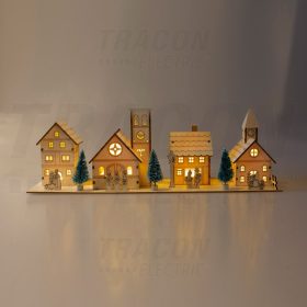   LED karácsonyi falu, fa, elemes, Timer 6+18h,5LED, 3000K, 3xAA