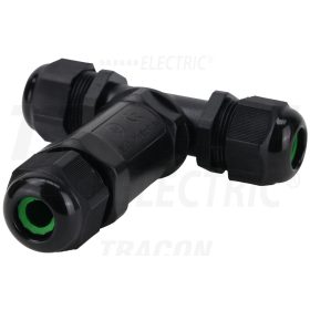   Tracon Tömítőszelencés kábeltoldó, T-elágazó 0.5-4 mm2, IP68, PC+PA6.6, 3P, 450VAC, 24A