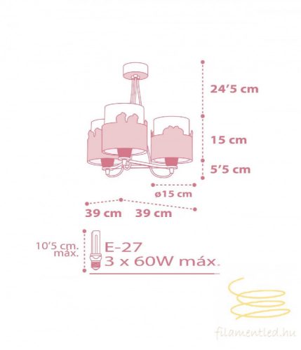 DALBER 3 LIGHT HANGING LAMP SWEET LOVE PINK 61717S