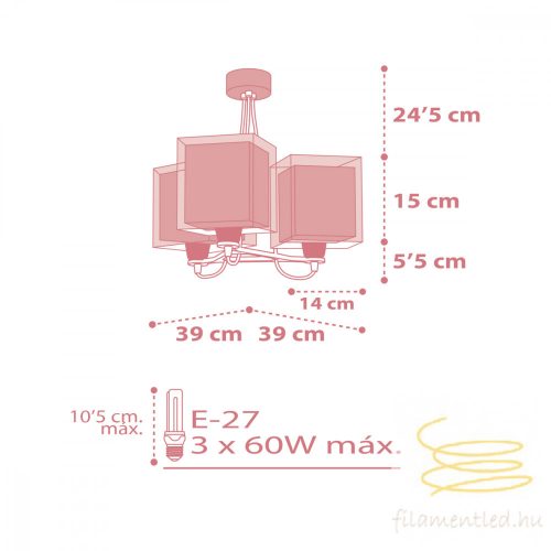 DALBER 3 LIGHT HANGING LAMP KOALA PINK 63267S