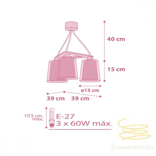 DALBER 3 LIGHT HANGING LAMP VICHY PINK 80224S