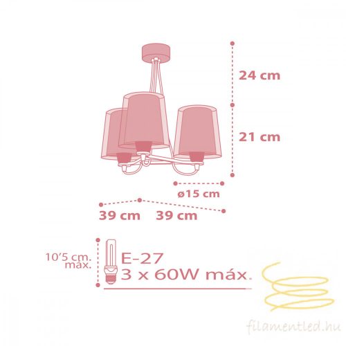 DALBER 3 LIGHT HANGING LAMP LIGHT FEELING PINK 81197S