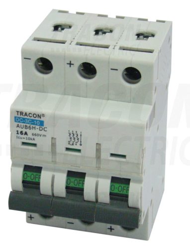 Tracon Egyenáramú kismegszakító PV rendszerekhez, 3 pólus, C kar. 10A, 660V DC