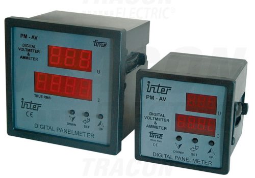Tracon Digitális amper és voltmérő állítható áramváltó áttétellel 96×96mm, 500V AC, 0-9500/5A AC