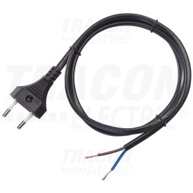   Tracon Csatlakozódugó (EURO) kábellel, fekete 2×0,75mm2, 2m, 2,5A, 250VAC, H05VVH 2-F, 600W