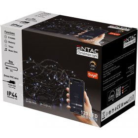   Entac Karácsonyi IP44 120 LED Füzér CW Tuya APP, hideg fehér, telefonról vezérelhető, 9 méter