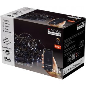   Entac Karácsonyi IP44 120 LED Füzér WW Tuya APP, meleg fehér, telefonról vezérelhető, 9 méter