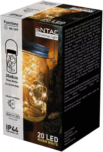 Entac Napelemes IP44 Üveg 20 LED fényfüzérrel WW
