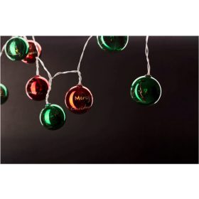   Entac Karácsonyi Beltéri Színes Gömb 55mm Füzér 10 LED WW 1,65m (2AA nt.)