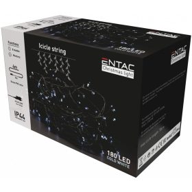  Entac Karácsonyi 180 LED-es Jégcsapfüzér, hideg fehér 6400K, 4m-es, IP44