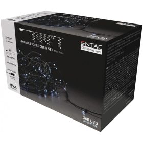   Entac Karácsonyi IP44 360 LED Sorolható Jégcsapfüzér CW 8m szett adapterrel