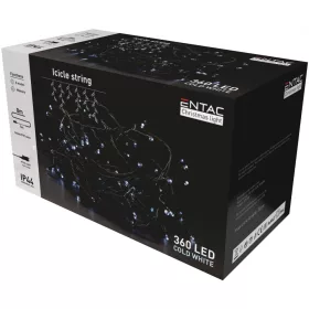  Entac Karácsonyi 360 LED-es Jégcsapfüzér, hideg fehér 6400K, 8m-es, IP44