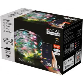   Entac Karácsonyi IP44 200 LED Füzér MC Tuya APP, színváltós, telefonról vezérelhető, 10 méter