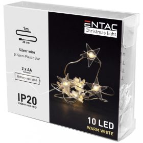   Entac Karácsonyi Beltéri Műanyag Füzér Csillag 10 LED WW 1m (2AA nt.)