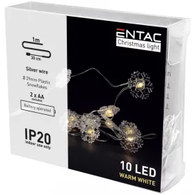   Entac Karácsonyi Beltéri Műanyag Füzér Hópehely 10 LED WW 1m (2AA nt.)