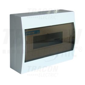   Tracon Falon kívüli elosztódoboz, füstszínű ajtóval, N/PE sínnel 1×12 modul, IP40, (H×W×D=205×260×75mm)
