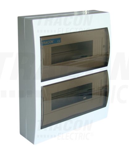 Tracon Falon kívüli elosztódoboz, füstszínű ajtóval, N/PE sínnel 2×12 (24) modul, IP40, (H×W×D=330×270×75mm)