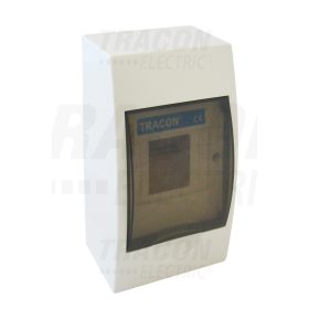   Tracon Falon kívüli elosztódoboz, füstszínű ajtóval, N/PE sínnel 1×4 modul, IP40, (H×W×D=200×110×70mm)