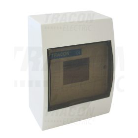   Tracon Falon kívüli elosztódoboz, füstszínű ajtóval, N/PE sínnel 1×6 modul, IP40, (H×W×D=205×150×75mm)