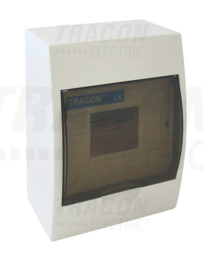 Tracon Falon kívüli elosztódoboz, füstszínű ajtóval, N/PE sínnel 1×6 modul, IP40, (H×W×D=205×150×75mm)