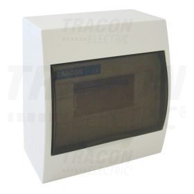   Tracon Falon kívüli elosztódoboz, füstszínű ajtóval, N/PE sínnel 1×8 modul, IP40, (H×W×D=205×190×75mm)