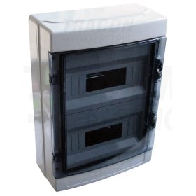   Tracon Falon kívüli elosztódoboz, átlátszó ajtóval, N/PE sínnel 2×12 mod, H×W×D=415×300×140mm, IP65, 660V AC
