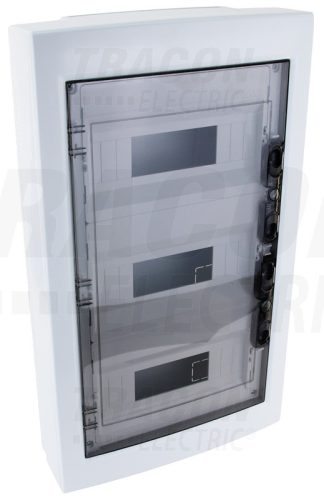 Tracon Falon kívüli elosztódoboz, füstszínű-sík ajtóval, NPE nélkül 3×12 (36) modul, IP40, (H×W×D=570×330×100mm)