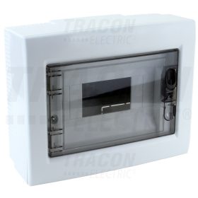   Tracon Falon kívüli elosztódoboz, füstszínű-sík ajtóval, NPE nélkül 1×8 (8) modul, IP40, (H×W×D=195×240×90mm)