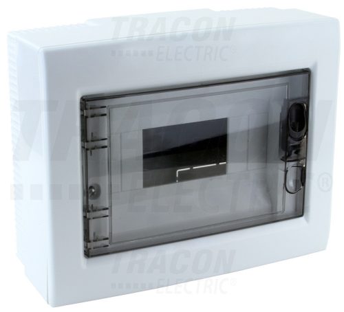 Tracon Falon kívüli elosztódoboz, füstszínű-sík ajtóval, NPE nélkül 1×8 (8) modul, IP40, (H×W×D=195×240×90mm)