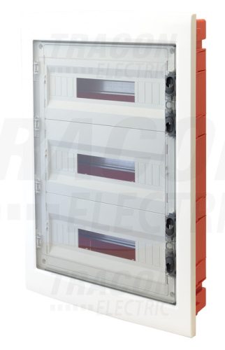 Tracon Süllyesztett elosztódoboz, füstszínű-sík ajtóval, NPE nélkül 3×12 (36) modul, IP40, (H×W×D=545×305×85 mm)