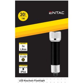 Entac Elemlámpa 5LED Kulcstartós Fekete
