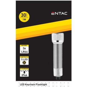 Entac Elemlámpa 5LED Kulcstartós Ezüst