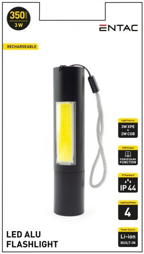 Entac Elemlámpa Újratölthető 3W 1200mAh (PowerBank funkció) csuklópánttal