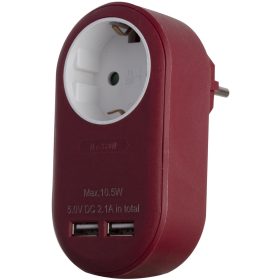   Entac Hálózati Adapter 1 Földelt Aljzat és 2 USB (össz. 2.1A) Burgundi vörös