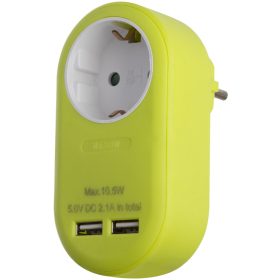   Entac Hálózati Adapter 1 Földelt Aljzat és 2 USB (össz. 2.1A) Lime