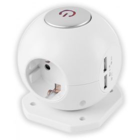   Entac Gömb elosztó 3 foglalattal, 2x2.1A USB-vel kapcsolóval 1.5m 3G1.5