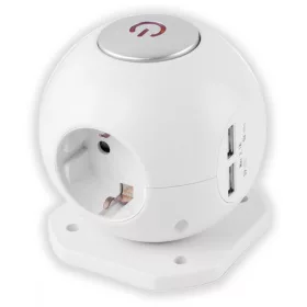   Entac Gömb elosztó 3 foglalattal, 2x2.1A USB-vel kapcsolóval 1.5m 3G1.5