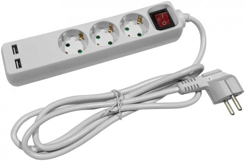 Entac Elosztó 3 Foglalat Kapcsolóval 1,5m 3G1,5 2 USB
