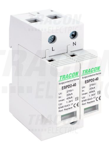 Tracon T2 AC típusú túlfeszültség levvezető, cserélhető betéttel