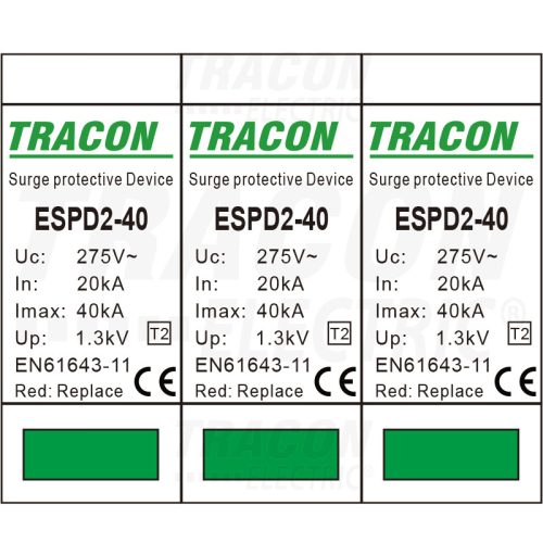 Tracon T2 AC típusú túlfeszültség levvezető, cserélhető betéttel