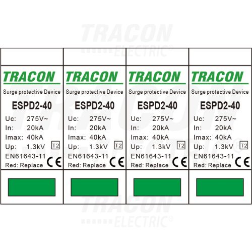 Tracon T2 AC típusú túlfeszültség levvezető, cserélhető betéttel