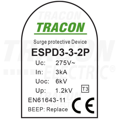 Tracon T3 AC típusú túlfeszültség levvezető, szerelvénydobozba