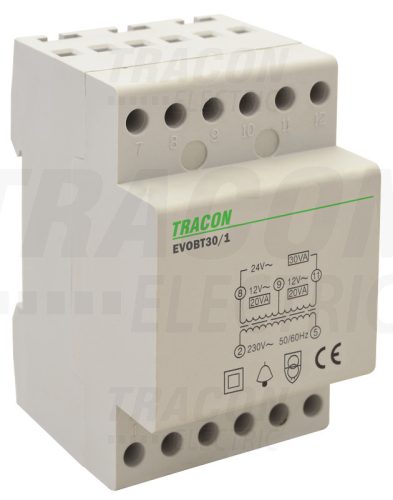 Tracon Biztonsági (csengő) transzformátor 230V/12-12-24V AC, Psmax.:30VA, Is:1,55A