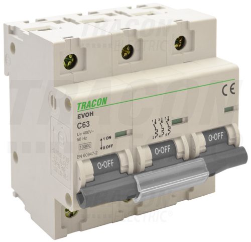 Tracon Kismegszakító, nagyáramú, 3 pólus, C karakterisztika 63A, 3P,10kA