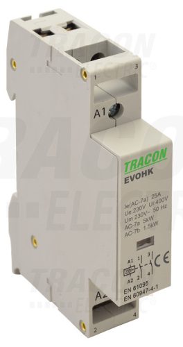 Tracon Installációs kontaktor 230V, 50Hz, 1 Mod, 1×NO+1×NC, AC1/AC7a, 25A,