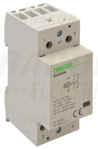 Tracon Installációs kontaktor 230V, 50Hz, 2 Mod, 2×NO, AC1/AC7a, 40A,