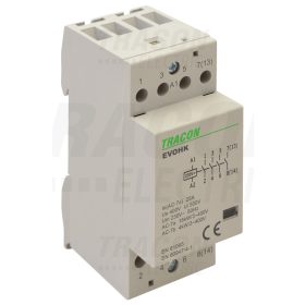   Tracon Installációs kontaktor 230V, 50Hz, 2 Mod, 4×NO, AC1/AC7a, 25A,
