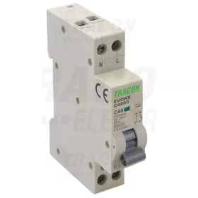   Tracon Kombinált védőkapcsoló, elektronikus, 2P, 1 modul, C kar. C40, 30mA, 6kA, AC,