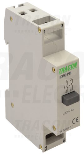 Tracon Moduláris nyomógomb 230V, 50Hz, 2NO, Ith:16A, AC-14, Ie:6A