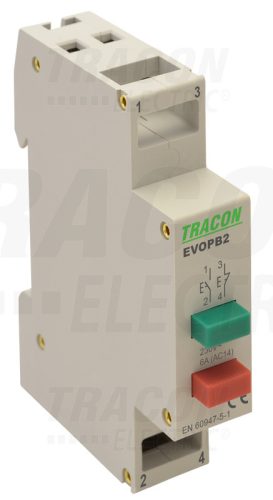 Tracon Moduláris nyomógomb 230V, 50Hz, 1NO, 1NC, Ith:16A, AC-14, Ie:6A